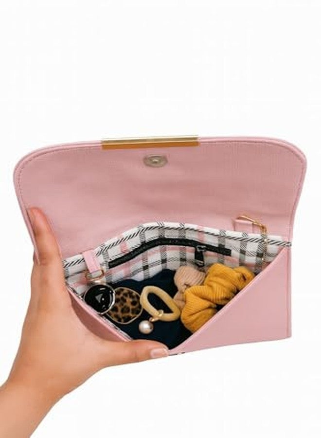 junelux Women�s Clutch Purse with Bow Design � Elegant Handbag for Girls & Ladies | Stylish Sling & Party Bag (Pink & Grey) (Pink) - Image 3